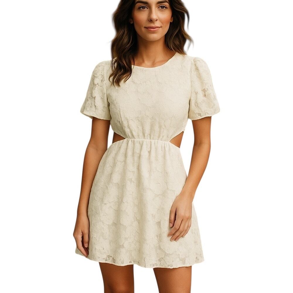 WAYF Women Ivory Cut Out Lace Short Mini Dress - Size L - NWT